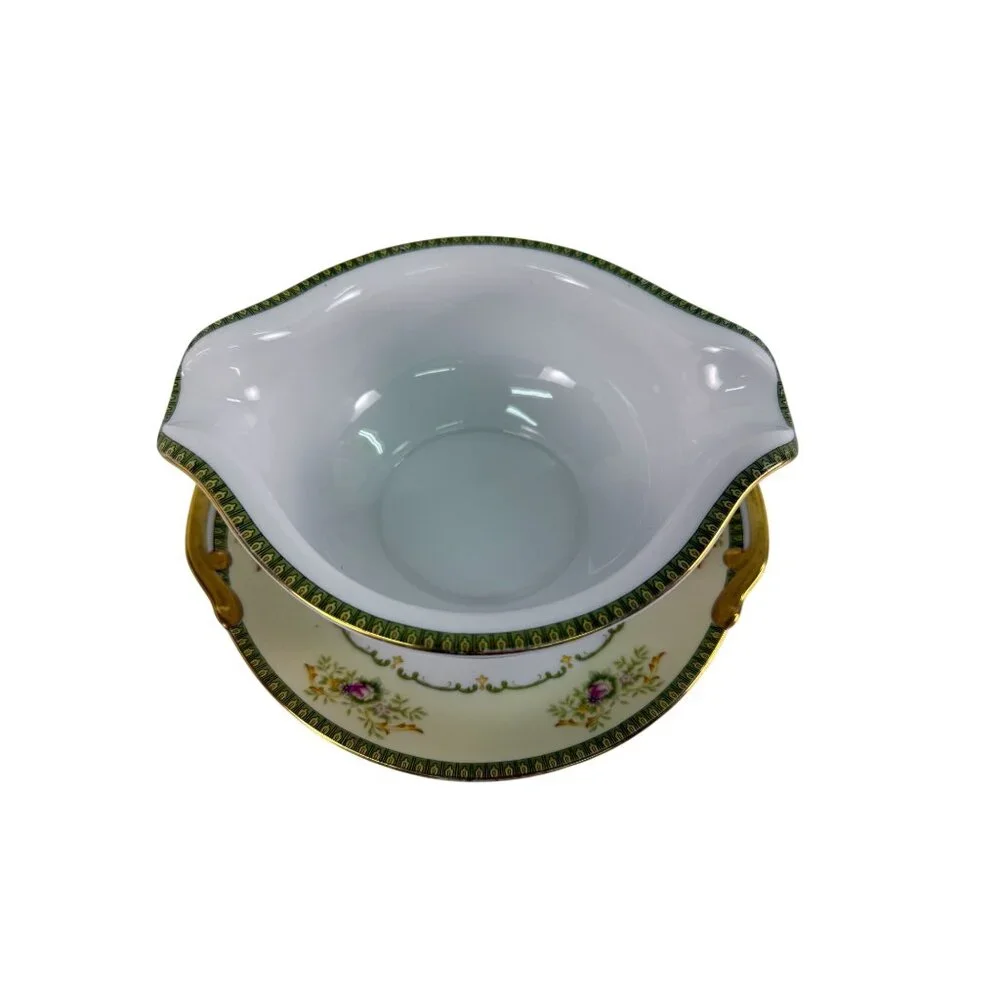 Vintage Meito China Gravy Sauce Boat w/ Underplate Charm Pattern Gold Trim Japan
